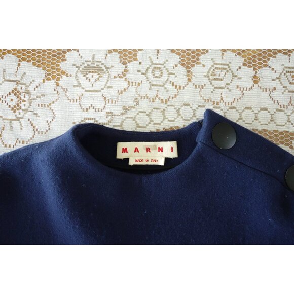 Marni Muted Dark Blue Double Wool Short Cape Poncho size IT 42 US 6 - Picture 7 of 12